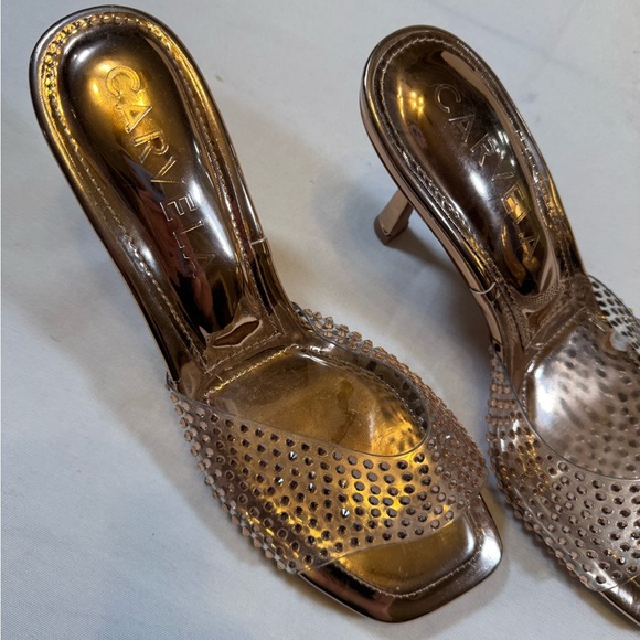 Carvela Metallic Gold & Rhinestone High Heeled Mules - Picture 2 of 10